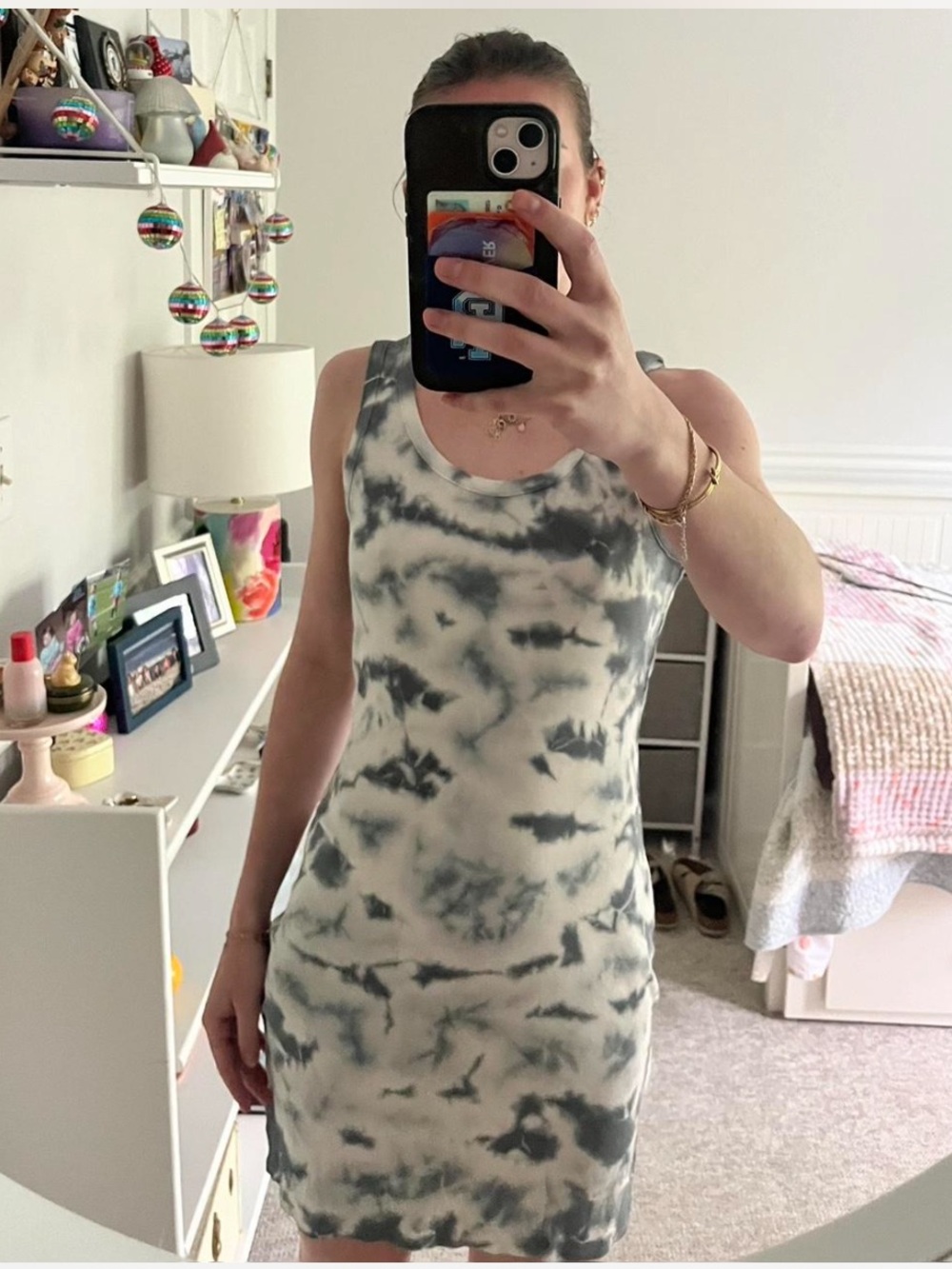 Tie-Dye Tank MIDI Dress in White and Gray